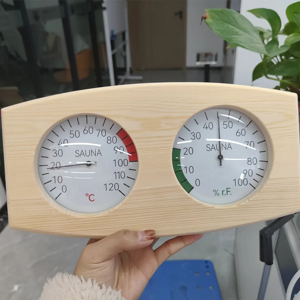 Wooden Sauna Thermometer & Hygrometer — Temperature + Humidity Gauge