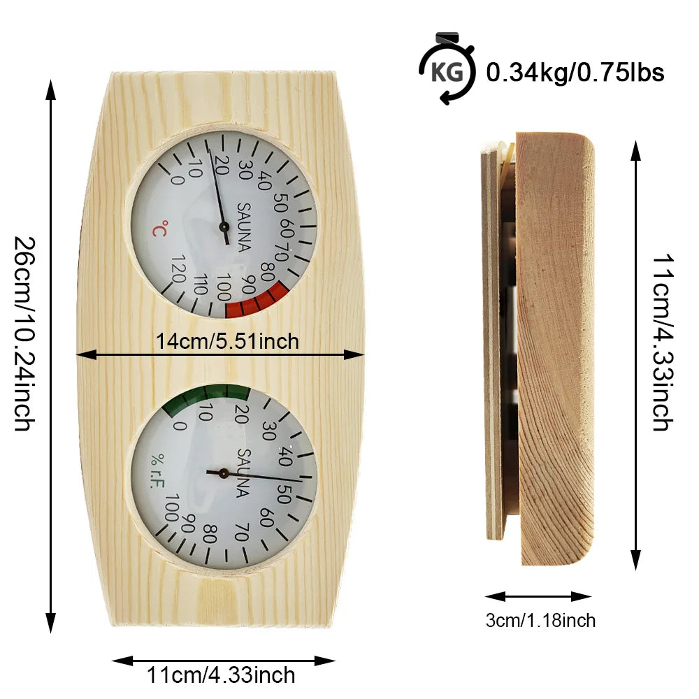 Wooden Sauna Thermometer & Hygrometer — Temperature + Humidity Gauge