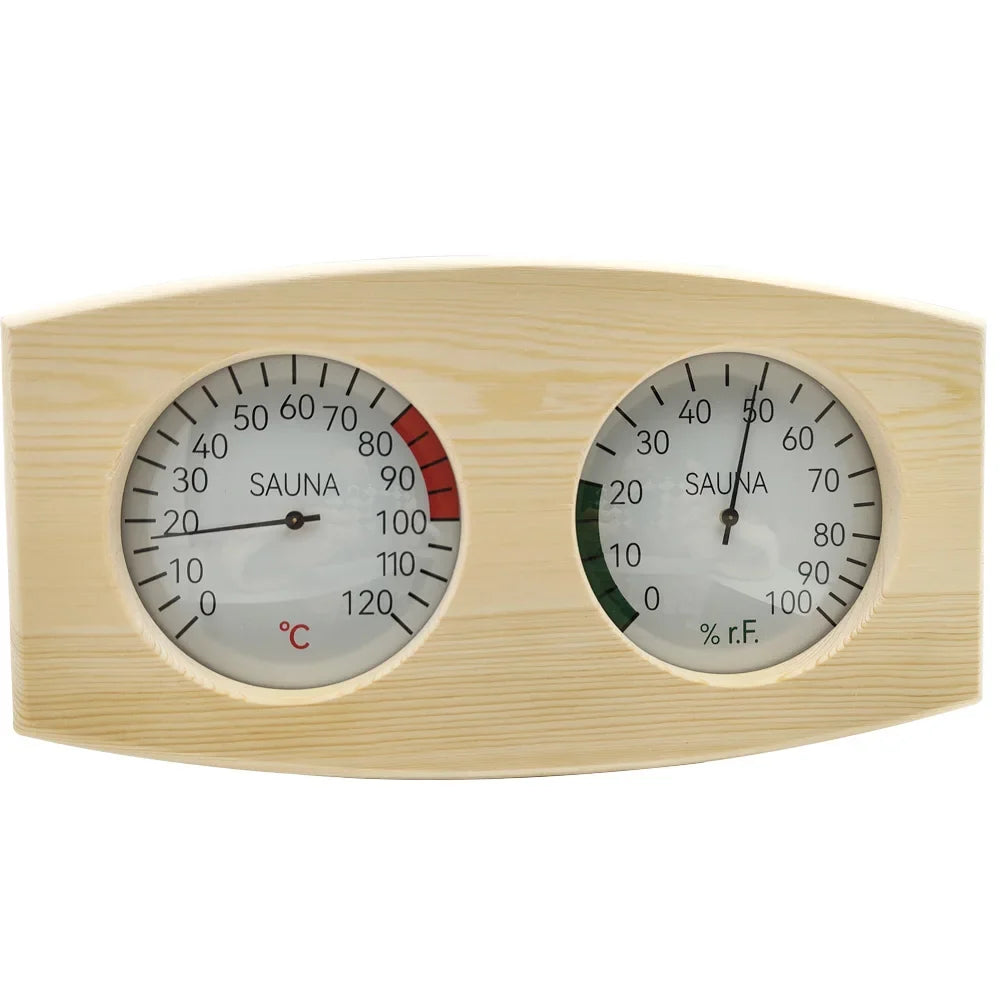 Wooden Sauna Thermometer & Hygrometer — Temperature + Humidity Gauge