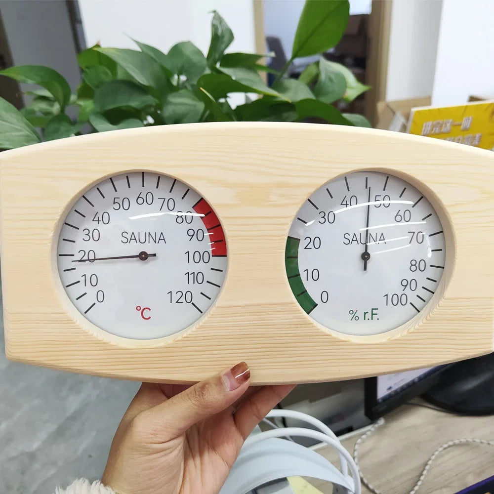 Wooden Sauna Thermometer & Hygrometer — Temperature + Humidity Gauge