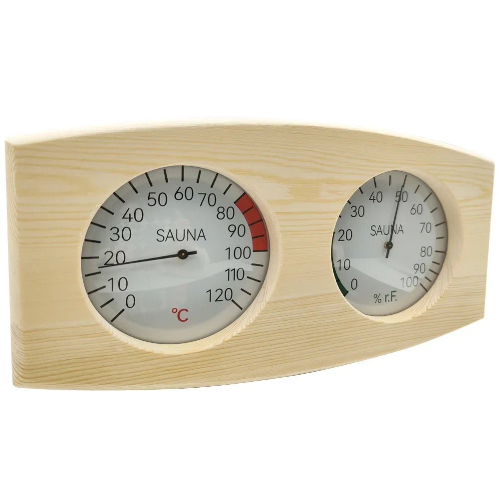 Wooden Sauna Thermometer & Hygrometer — Temperature + Humidity Gauge