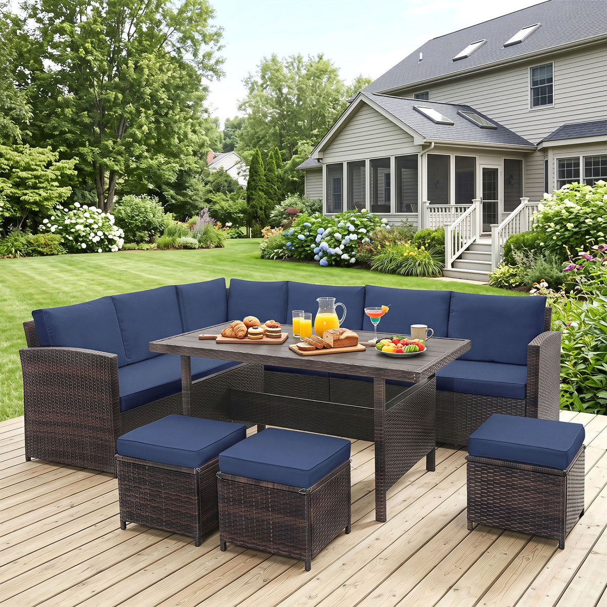 7 Pieces Wicker Patio Furniture Set-White