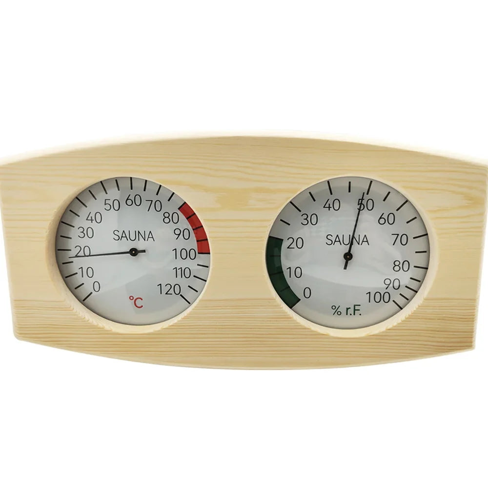 Wooden Sauna Thermometer & Hygrometer — Temperature + Humidity Gauge