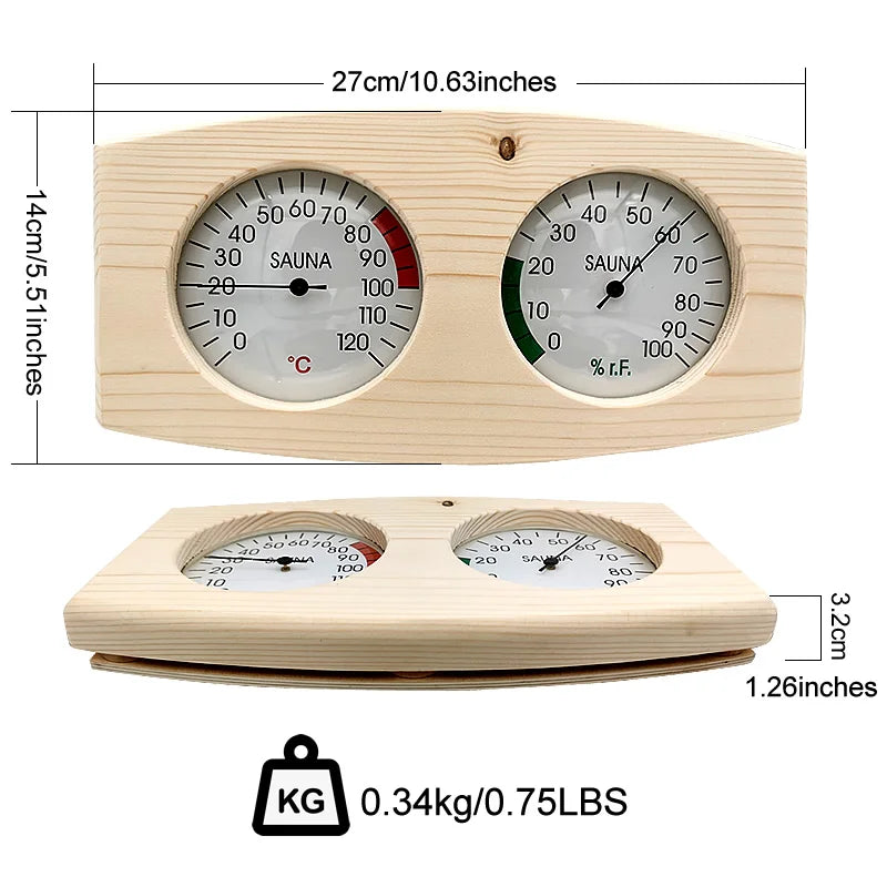 Wooden Sauna Thermometer & Hygrometer — Temperature + Humidity Gauge