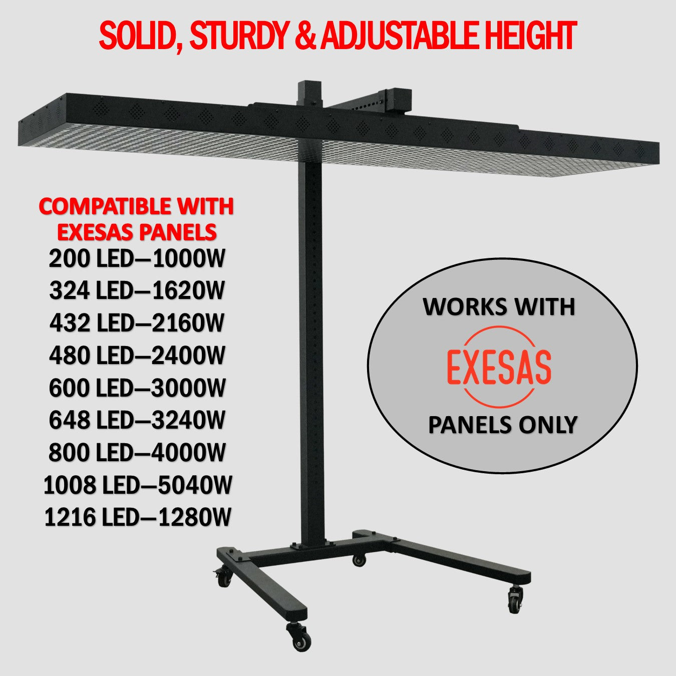 EXESAS Horizontal Rolling Stand | Red Light Therapy Panels, Compatible only with EXESAS Panels. (Stand Only, Panel Sold Separately)