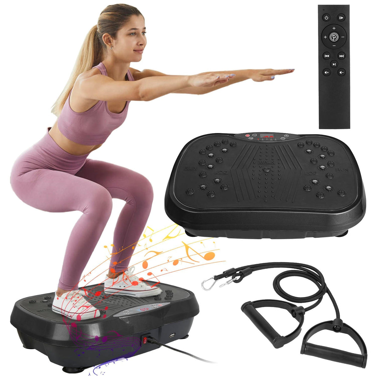 Vibration Exercise Machine Vibrating Plate Platform Whole Body Fitness Vibration Workout Equipment with 120 Speeds 1-20Mins Timer Resistant Bands Remo