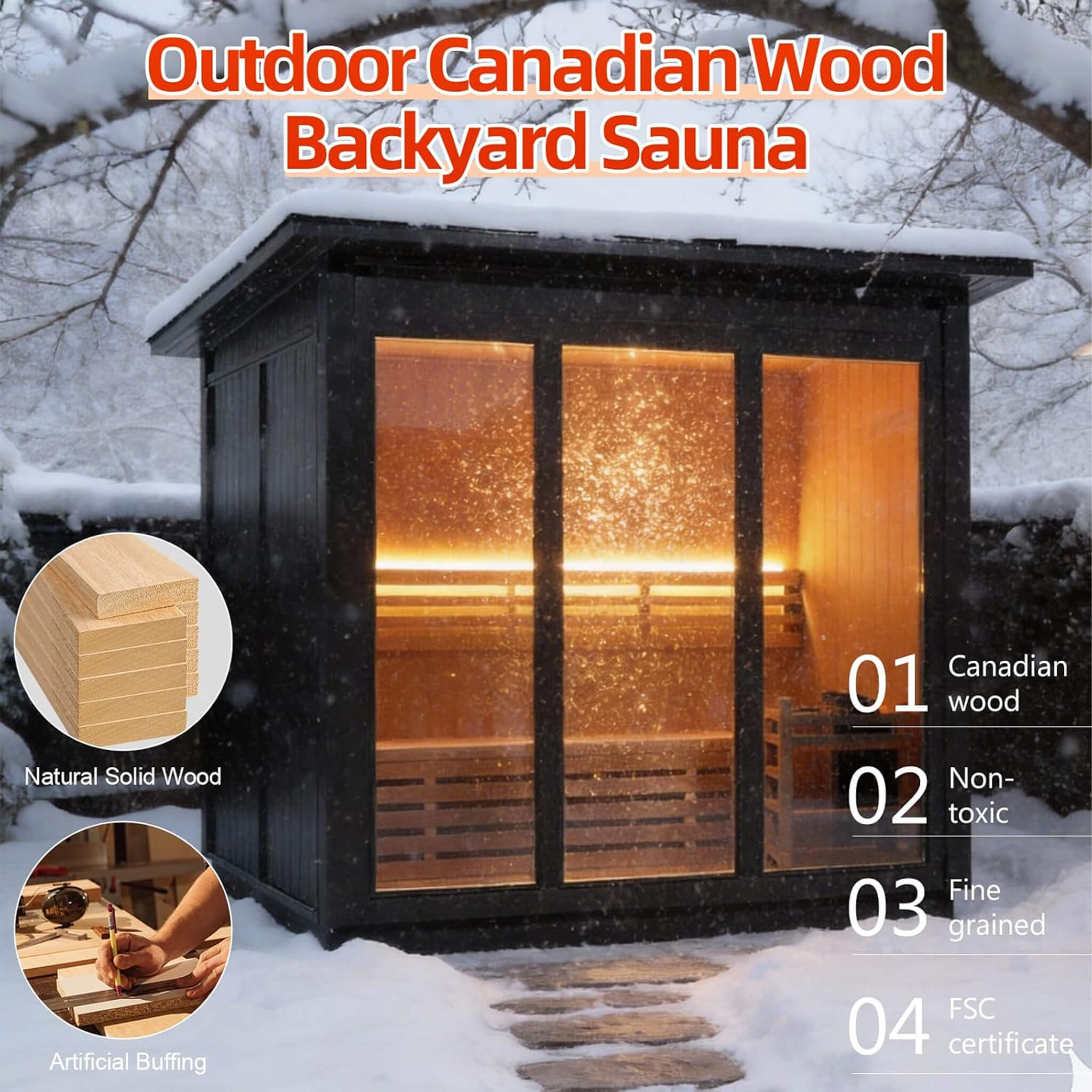 WellNest Custom 4-Person Luxury Outdoor Steam Sauna – Canadian Hemlock Series [Made-To-Order]