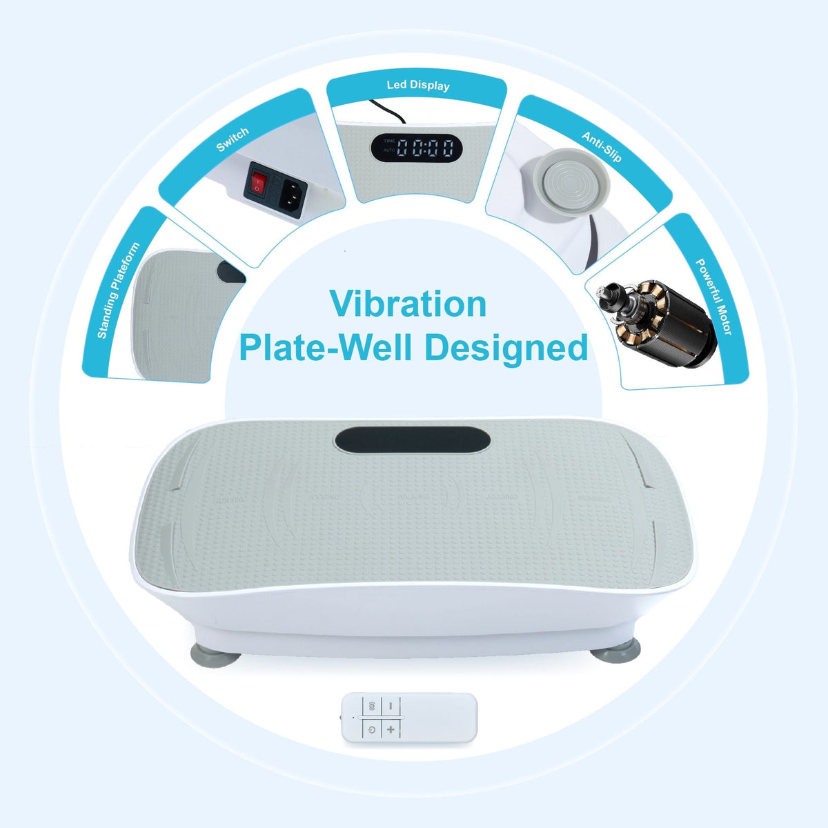 Silent Vibration Platform Crazy Fitness Massage 10-Frequency Weight Loss & Fat Burner Body Shaking Machine For Unisex Grey033