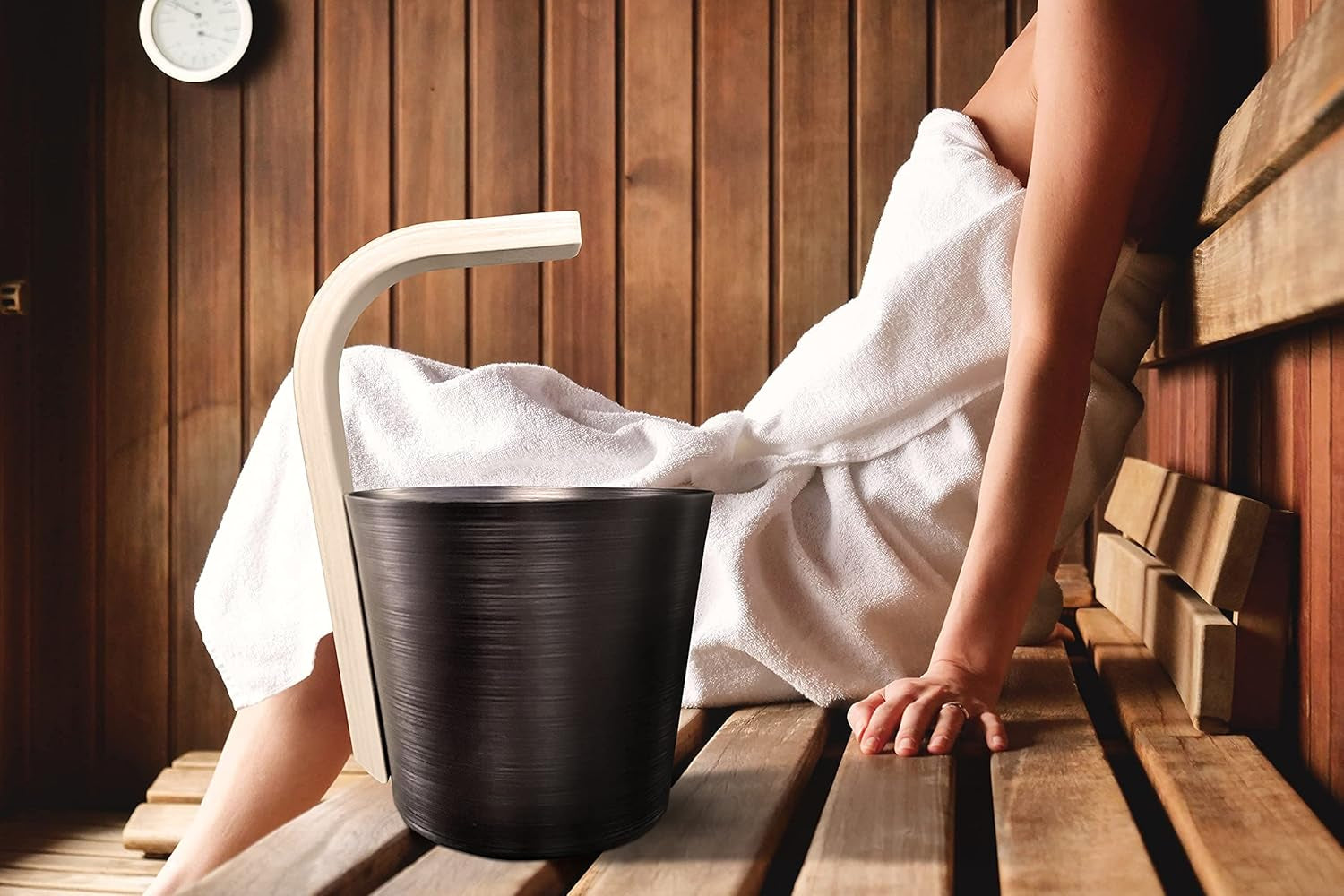 Premium Aluminum Sauna Bucket with Long Handle Ladle- Perfect Sauna Accessories for Spa Sauna and Home Sauna or Steam Room- Sauna Spa Accessories Kit Includes Bucket and Ladle (Bronze)