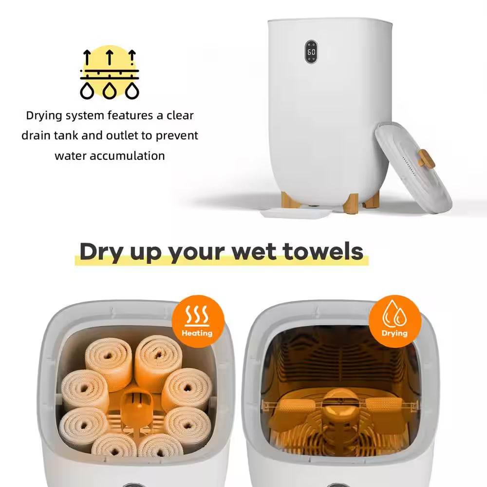 35L Electric Towel Warmer Bucket in White with Heating & Drying Modes, LED Display & Auto Shut Off