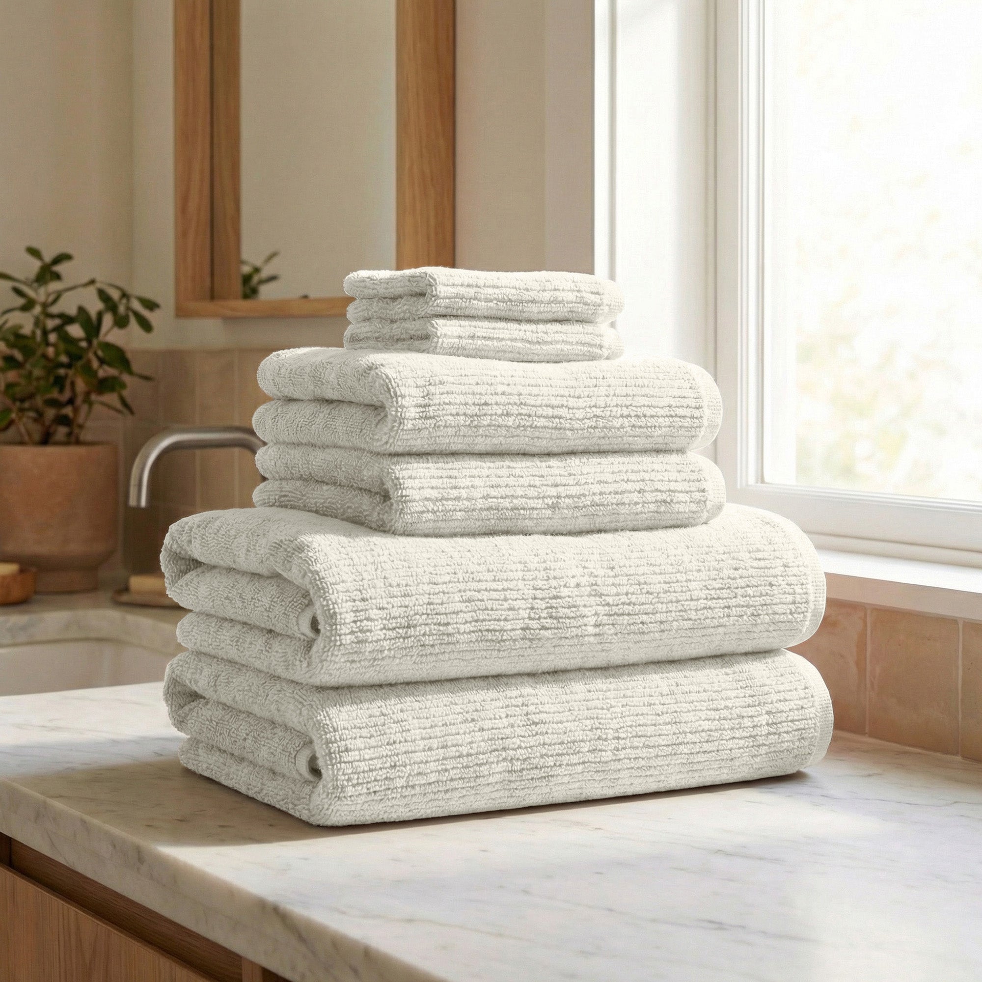 WellNest Ribbed Cotton Towel  | 6-Piece Bath Towel Set - Georgiana Collection
