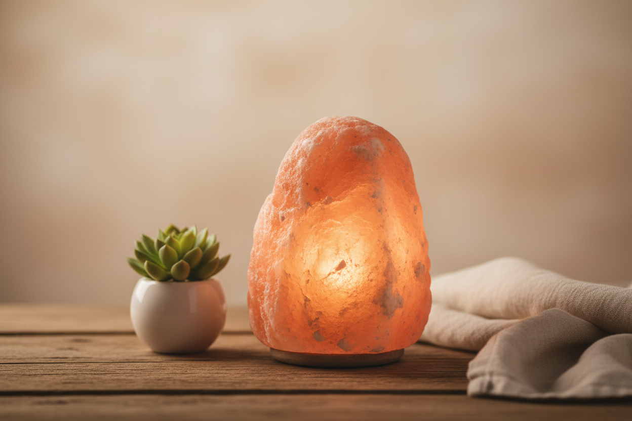 Natural Himalayan Salt Lamp with Wooden Base – 6–8 lbs