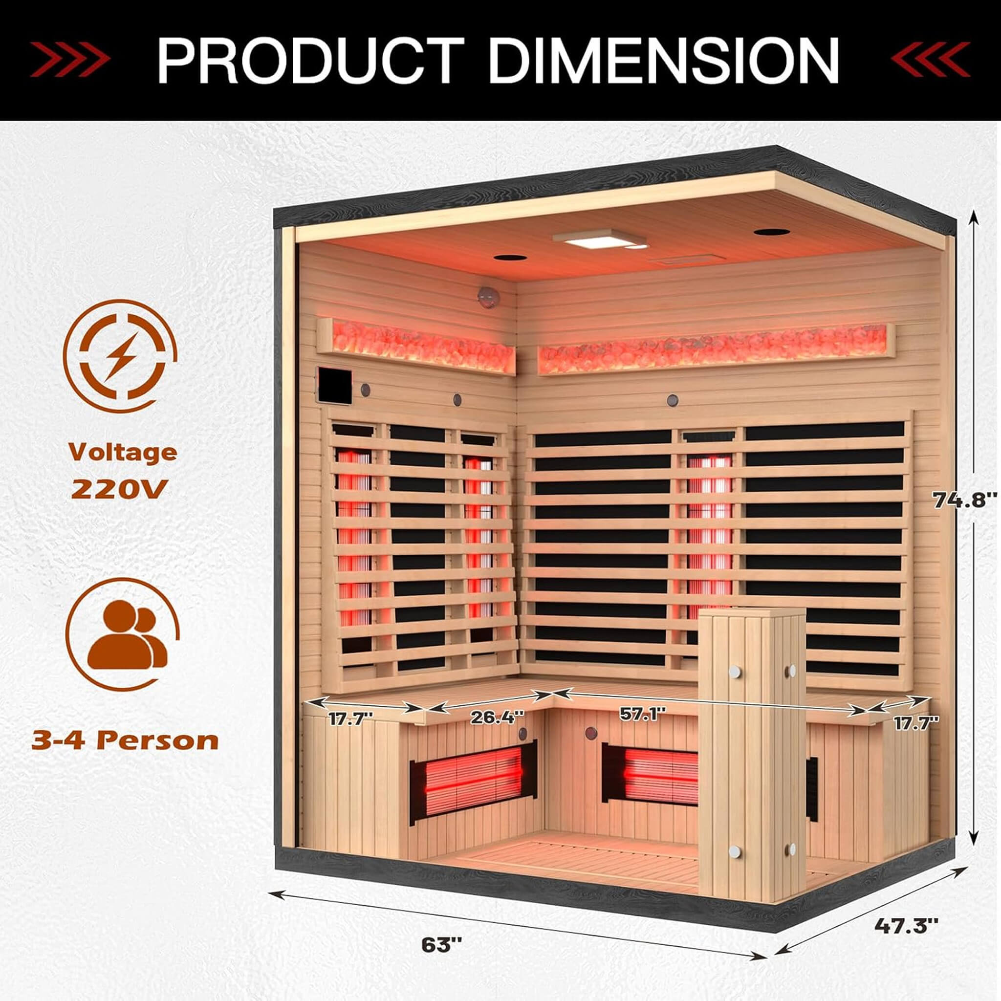 WellNest Rövia Ember 4-Person Full-Spectrum Infrared Sauna With Himalayan Salt Panels [Made-To-Order]
