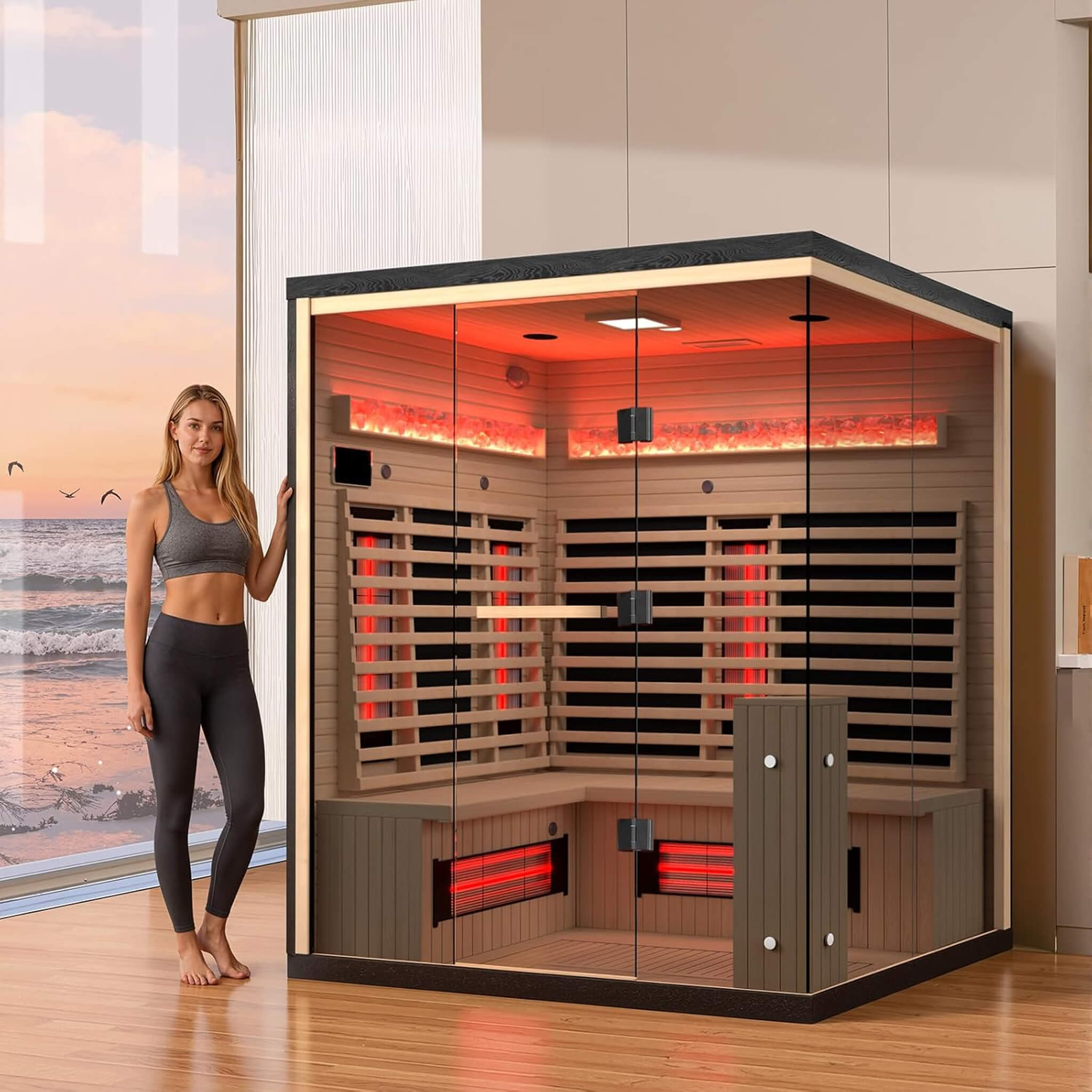 WellNest Rövia Ember 4-Person Full-Spectrum Infrared Sauna With Himalayan Salt Panels [Made-To-Order]