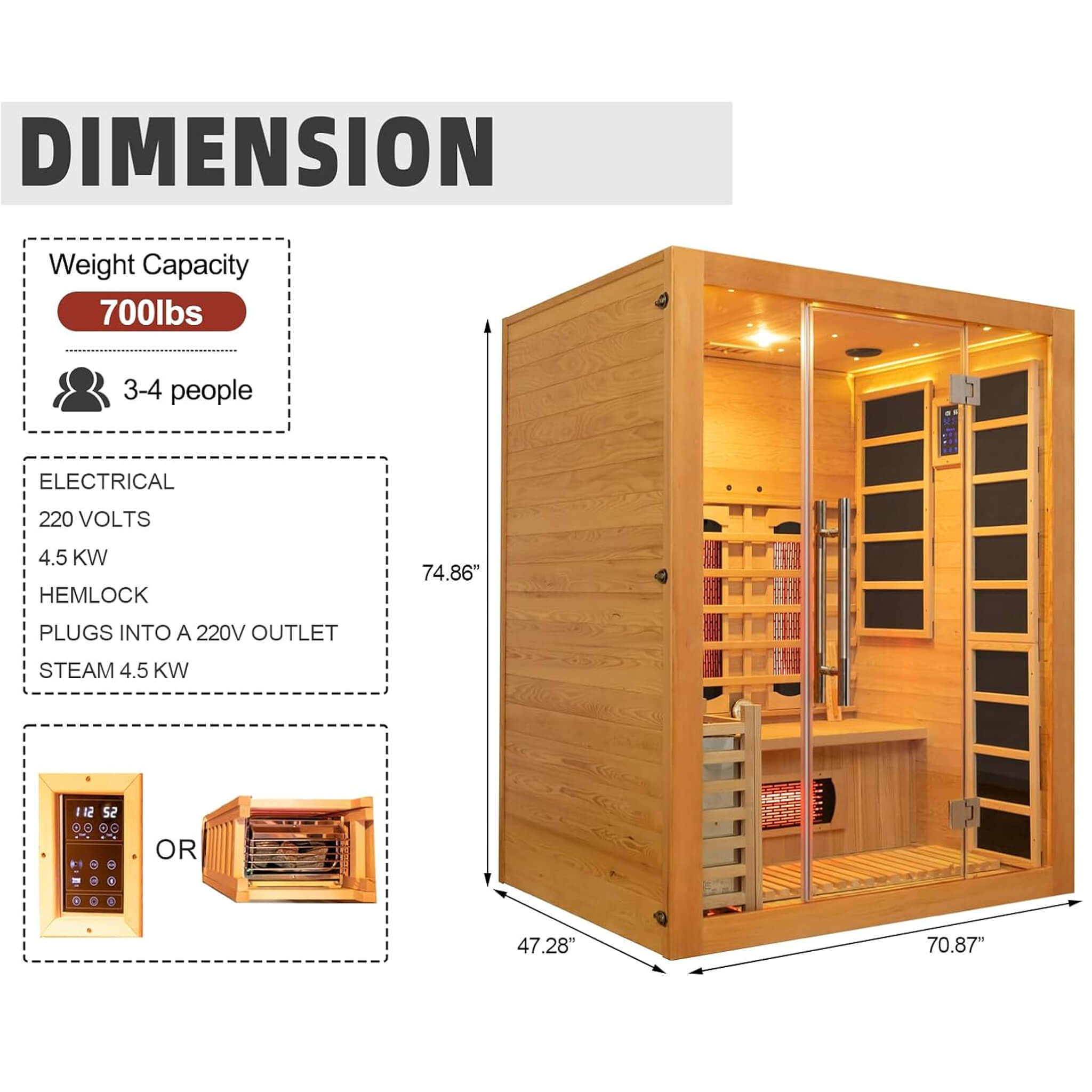 WellNest Rövia Aurora 3-Person Hybrid Sauna – Hemlock Series [Made-To-Order]