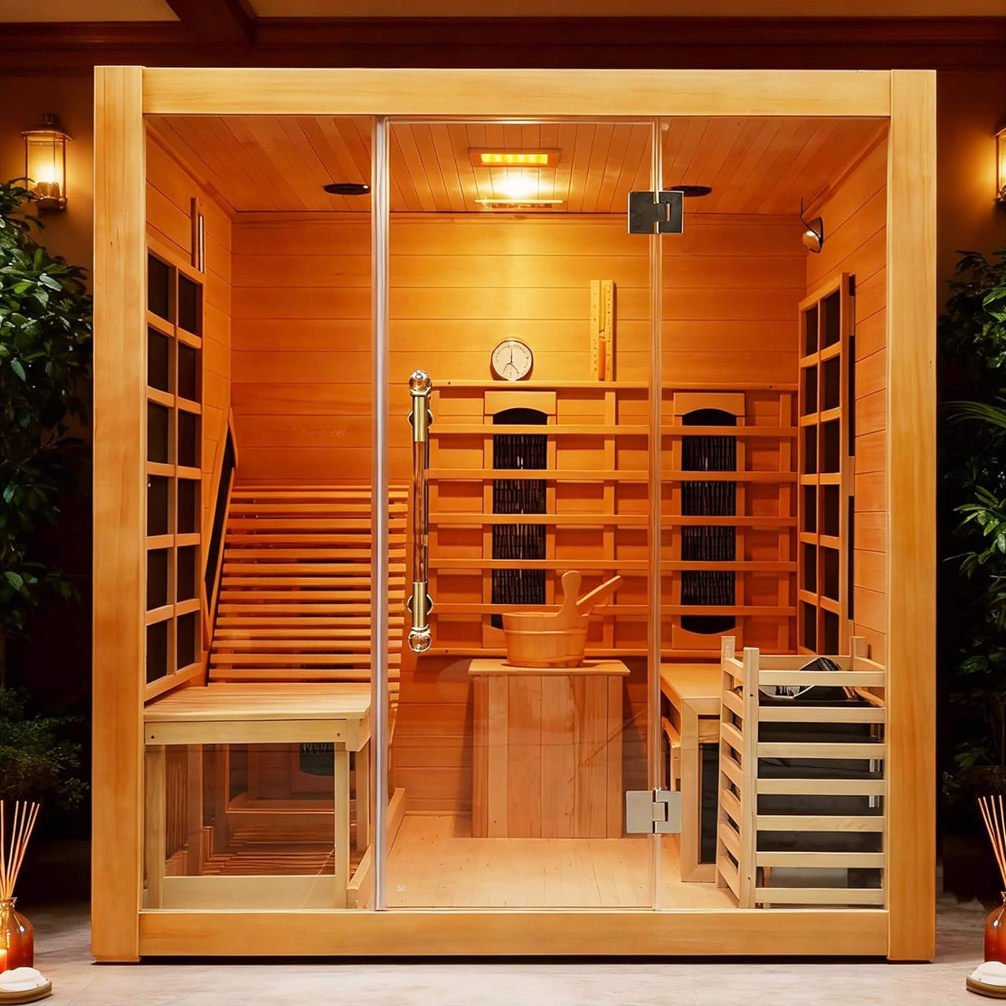 WellNest Rövia Oasis 3-Person Indoor Hybrid Sauna Room With Built-In Lounge Chair [Made-To-Order]