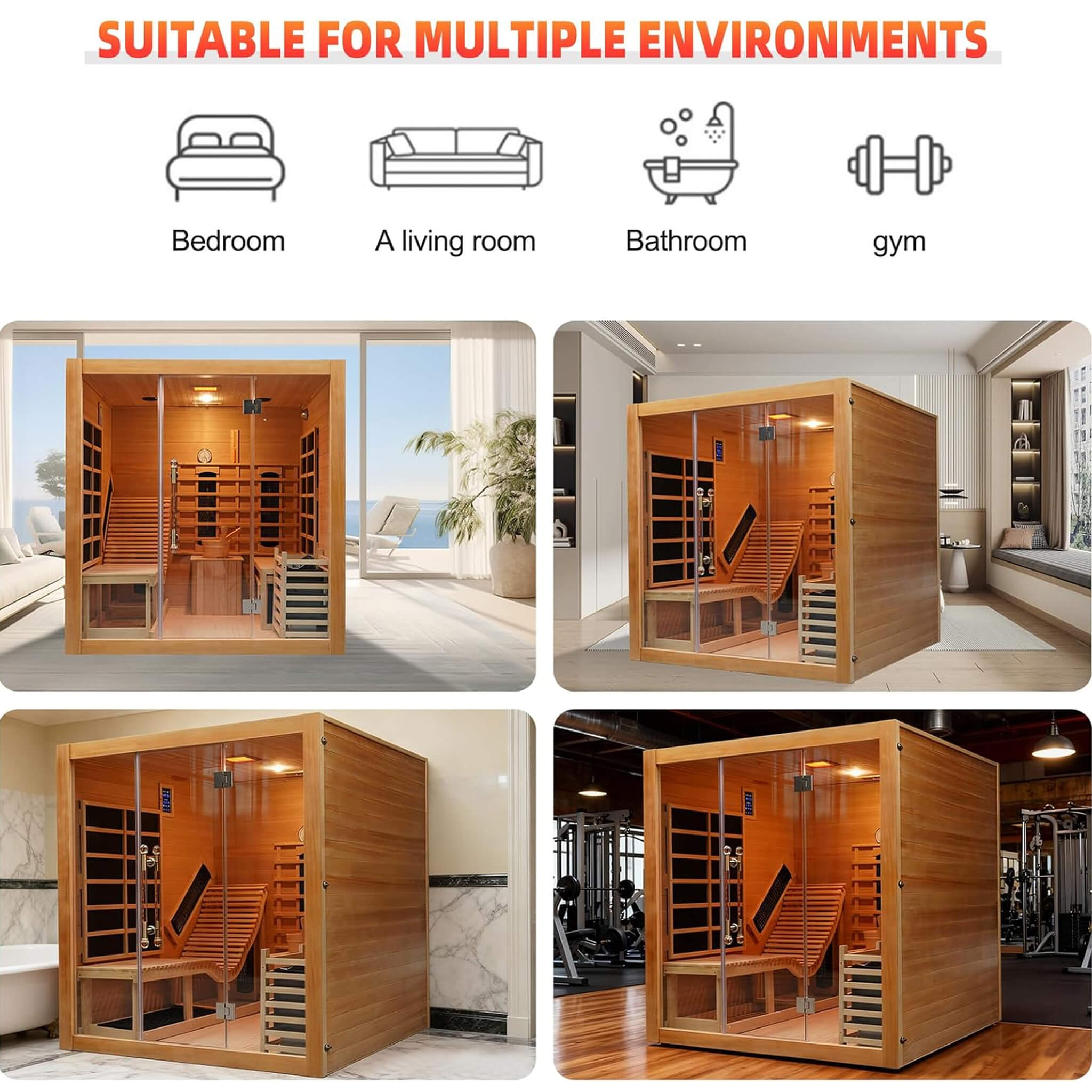 WellNest Rövia Oasis 3-Person Indoor Hybrid Sauna Room With Built-In Lounge Chair [Made-To-Order]