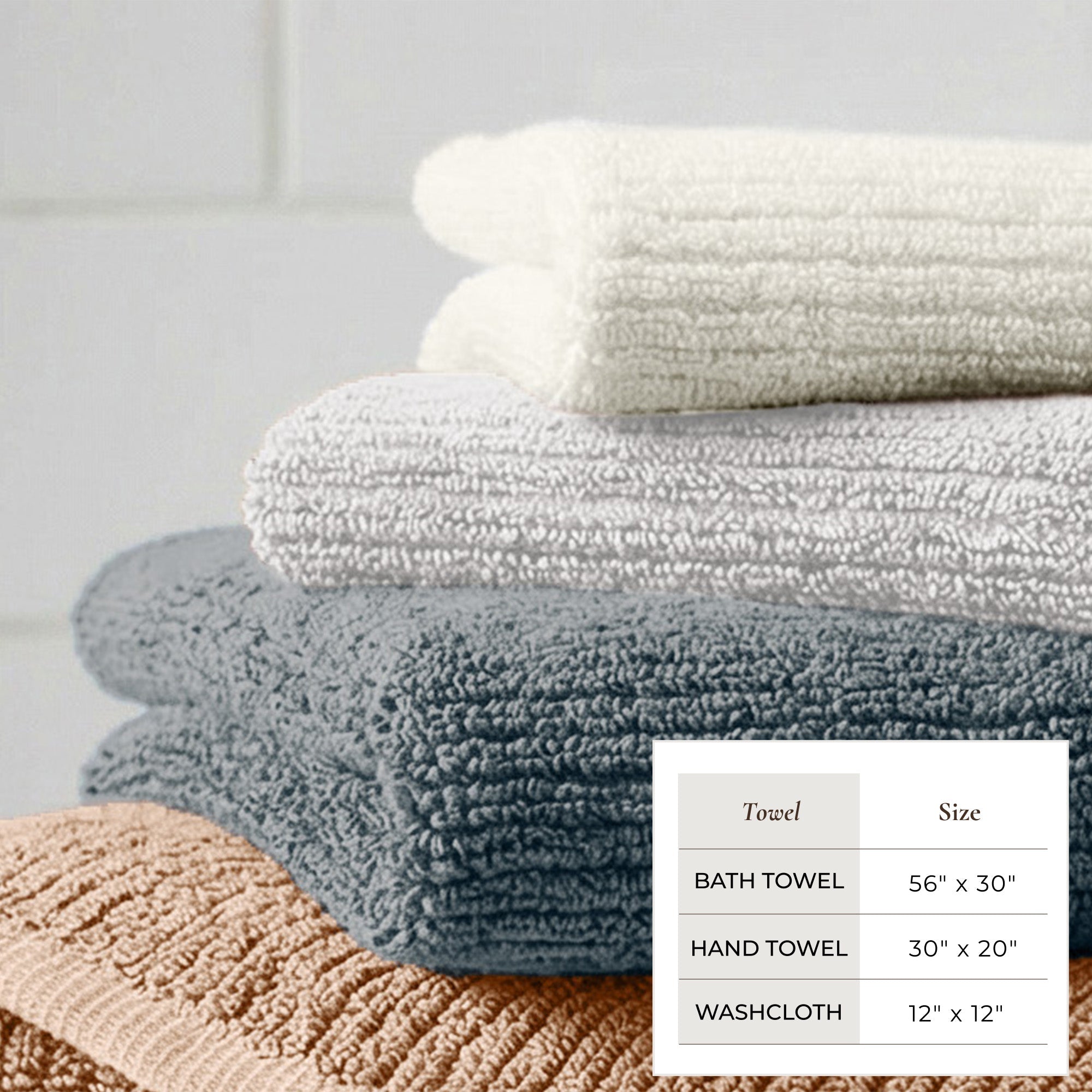 WellNest Ribbed Cotton Towel  | 6-Piece Bath Towel Set - Georgiana Collection