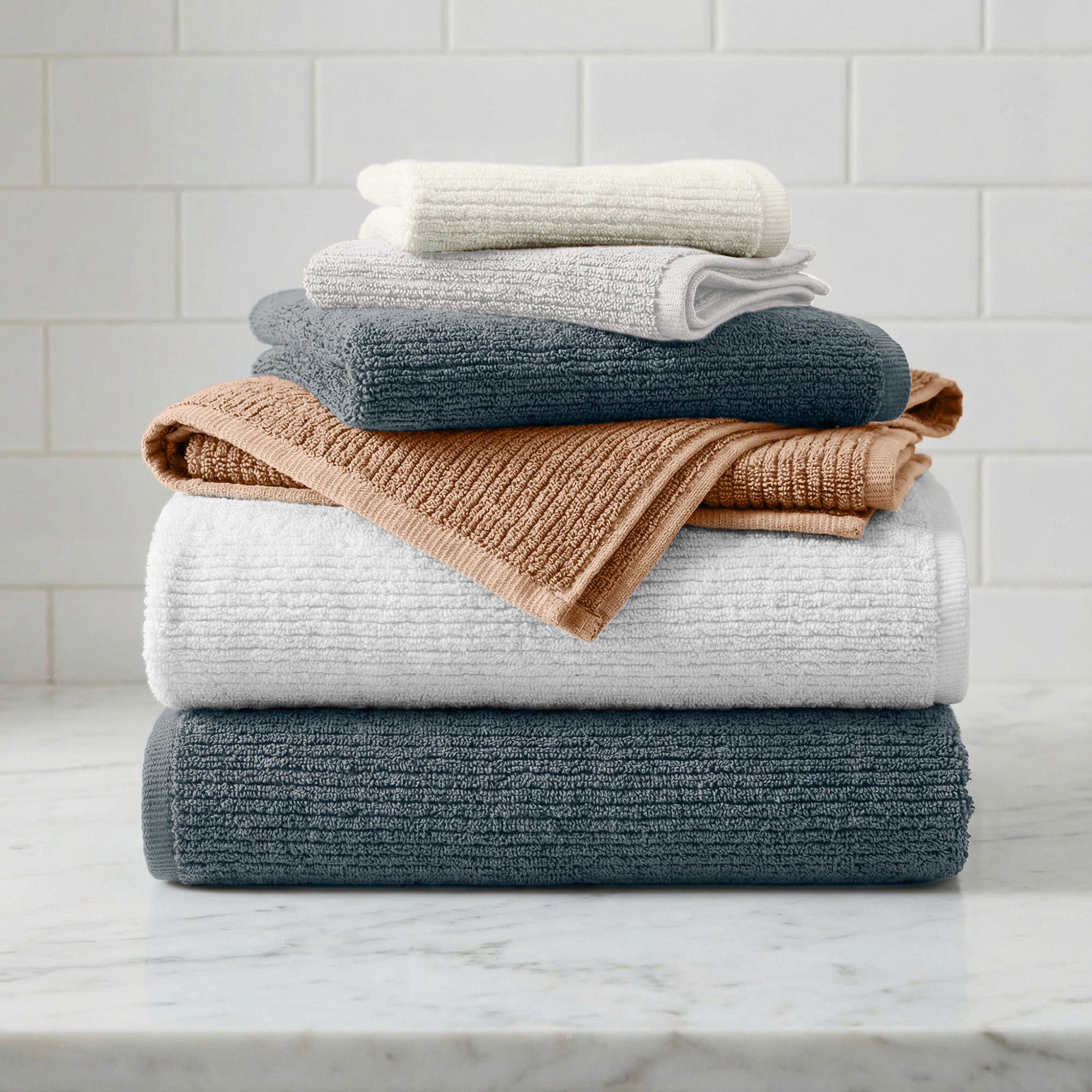 WellNest Ribbed Cotton Towel  | 6-Piece Bath Towel Set - Georgiana Collection