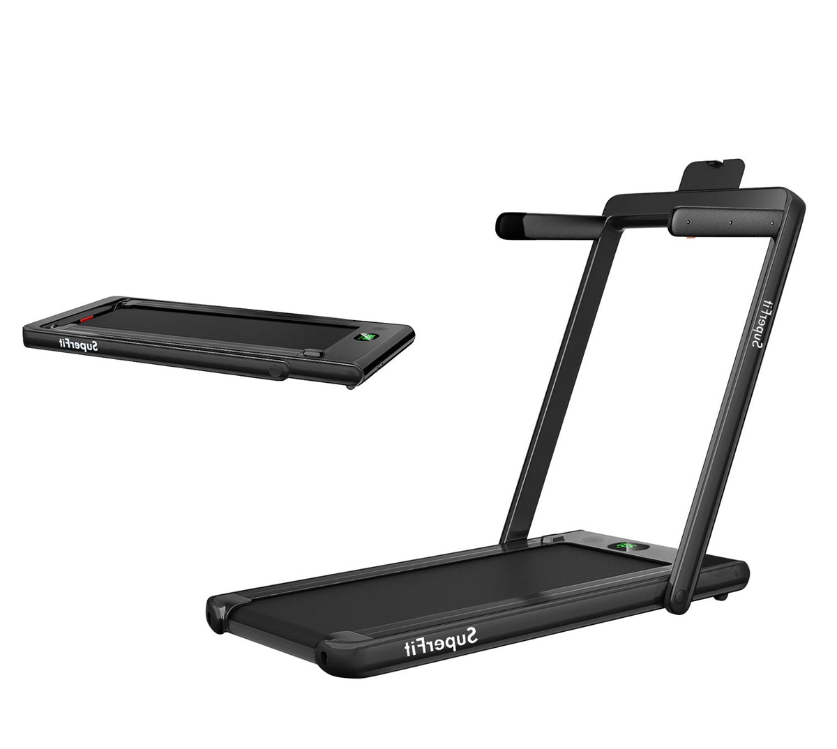 2.25HP folding treadmill featuring 2-in-1 modes, Gymax app compatibility, LED display, shock absorption, and remote control.