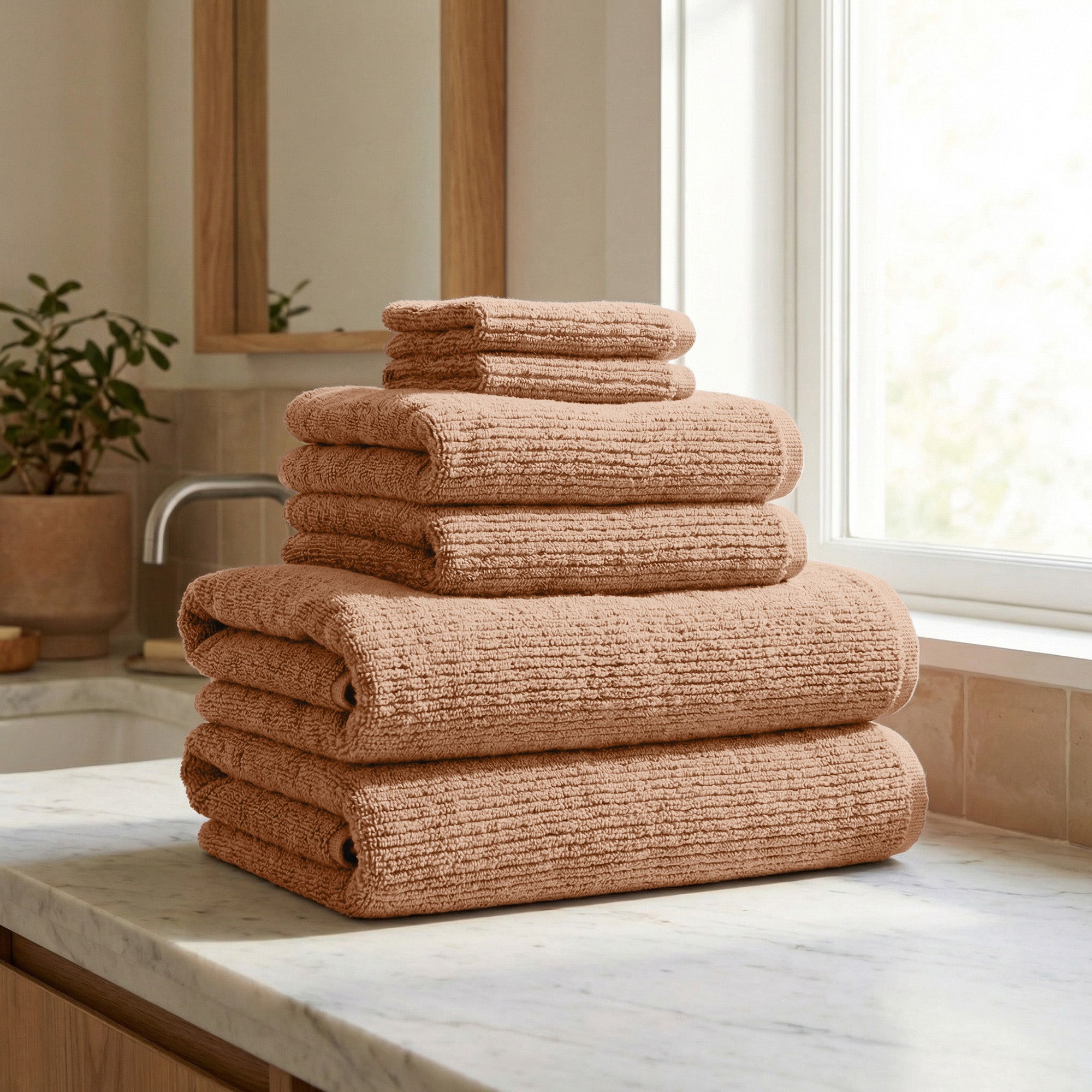 WellNest Ribbed Cotton Towel  | 6-Piece Bath Towel Set - Georgiana Collection