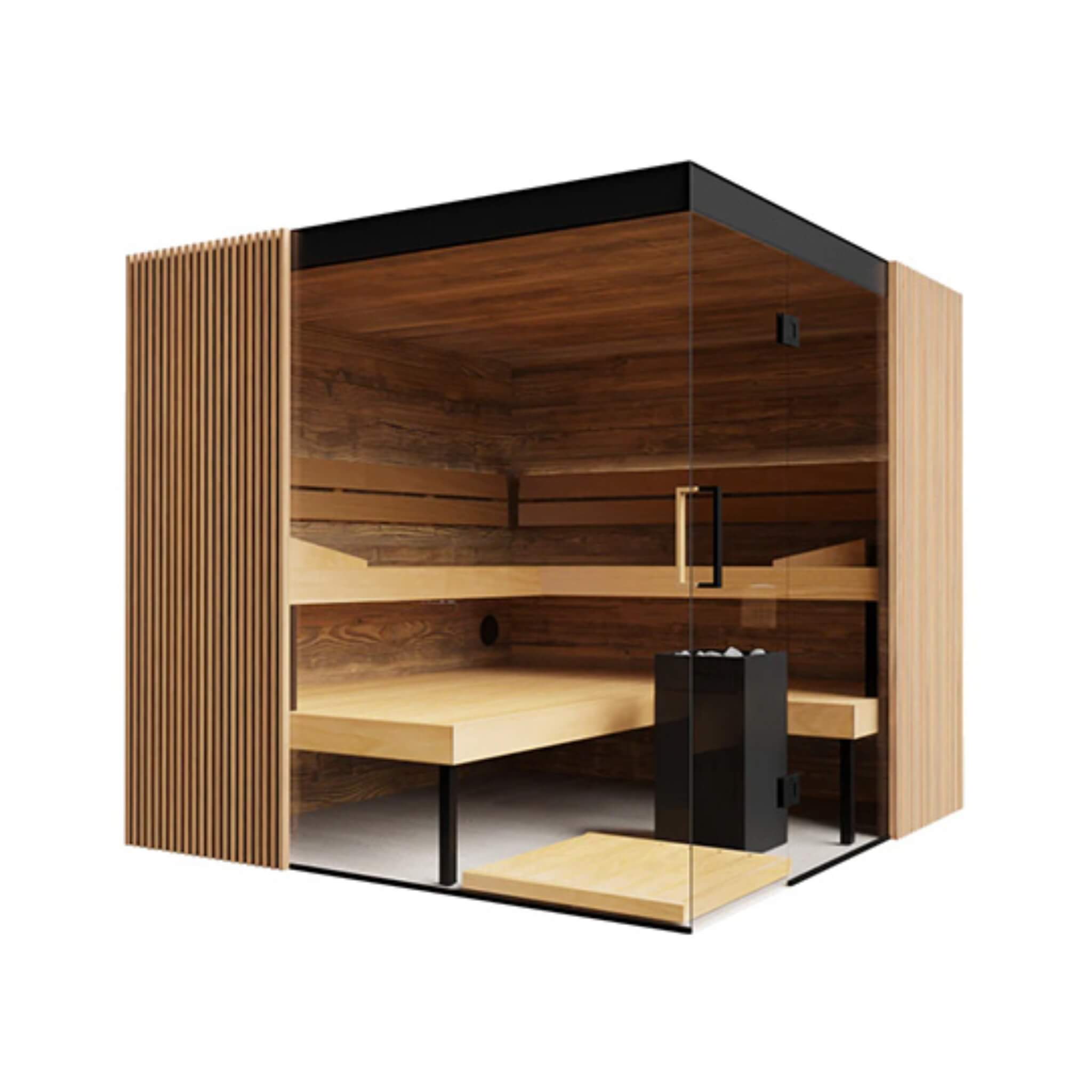 WellNest ThermaSol Aalto™ | 4-Person Indoor Semi Panoramic Glass Sauna Cabin [Made-To-Order]