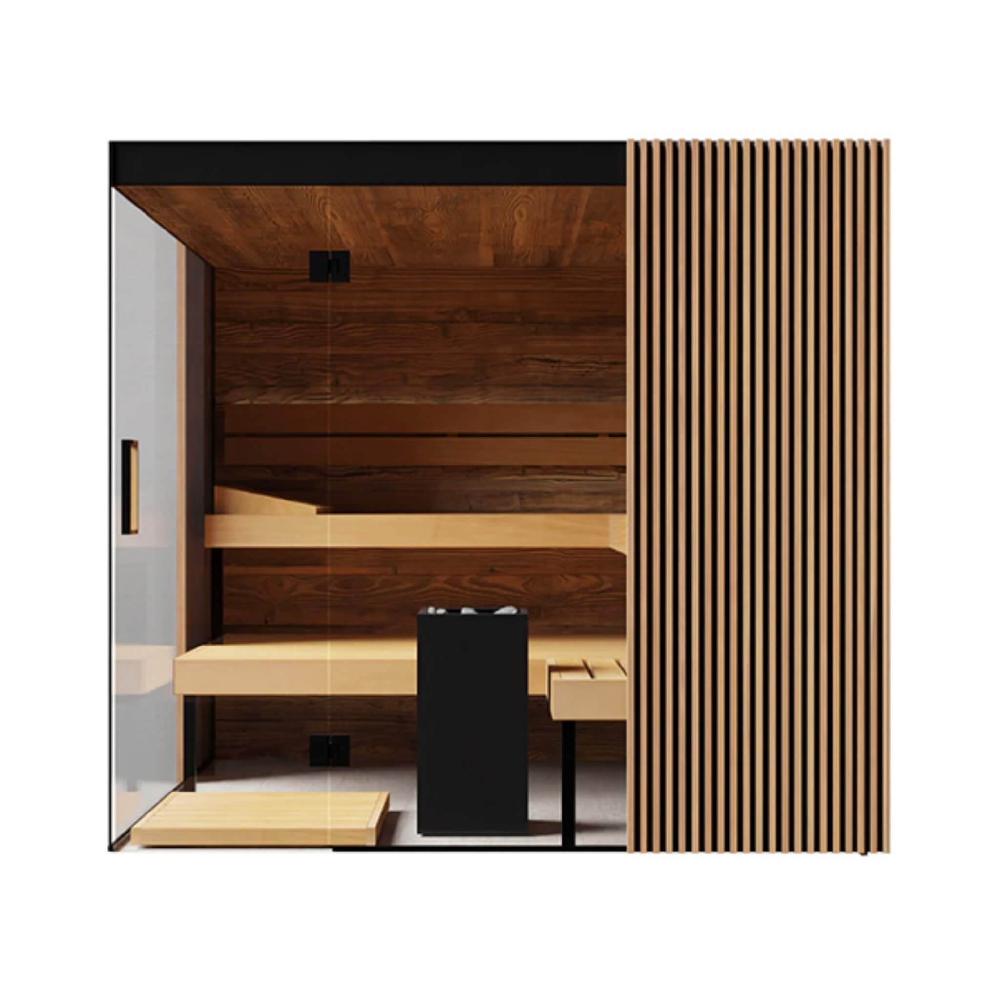 WellNest ThermaSol Aalto™ | 4-Person Indoor Semi Panoramic Glass Sauna Cabin [Made-To-Order]
