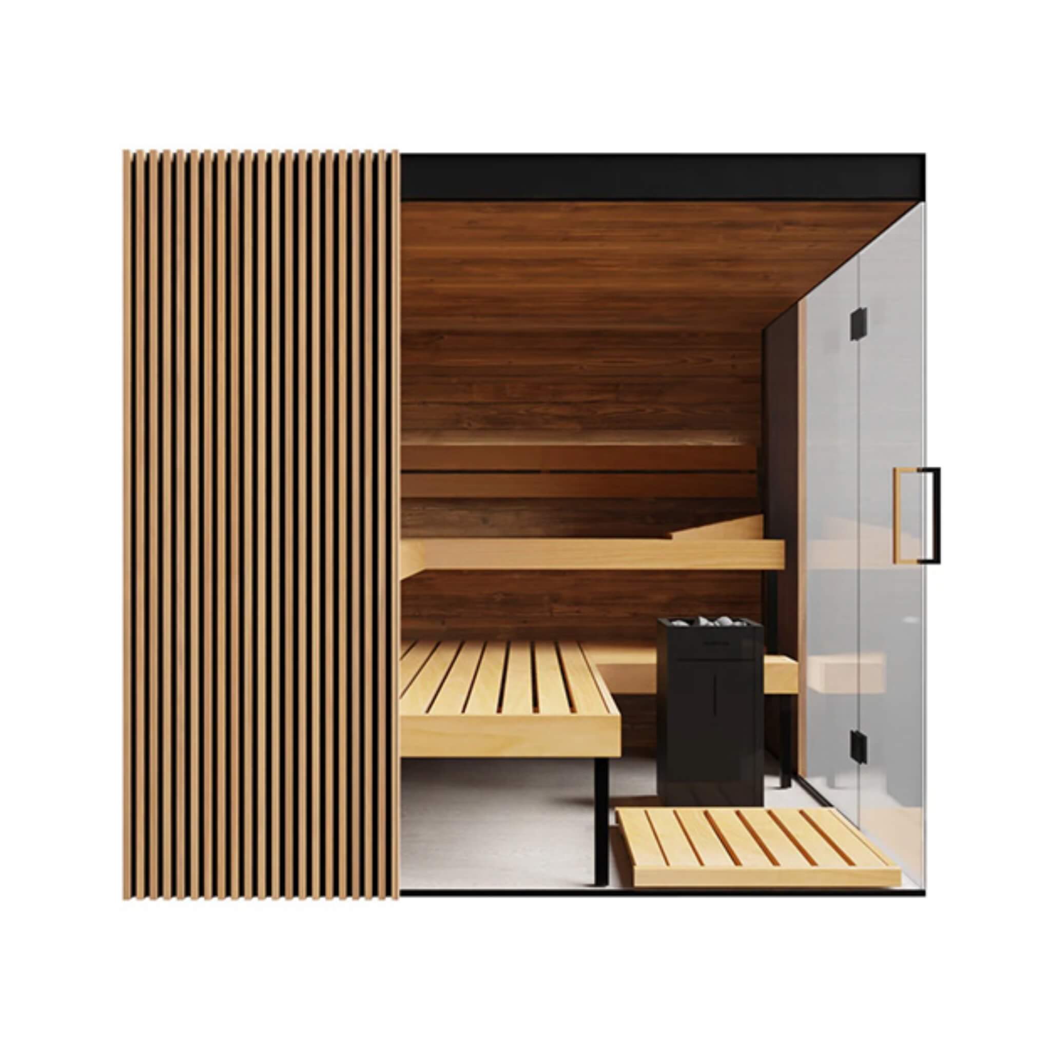WellNest ThermaSol Aalto™ | 4-Person Indoor Semi Panoramic Glass Sauna Cabin [Made-To-Order]