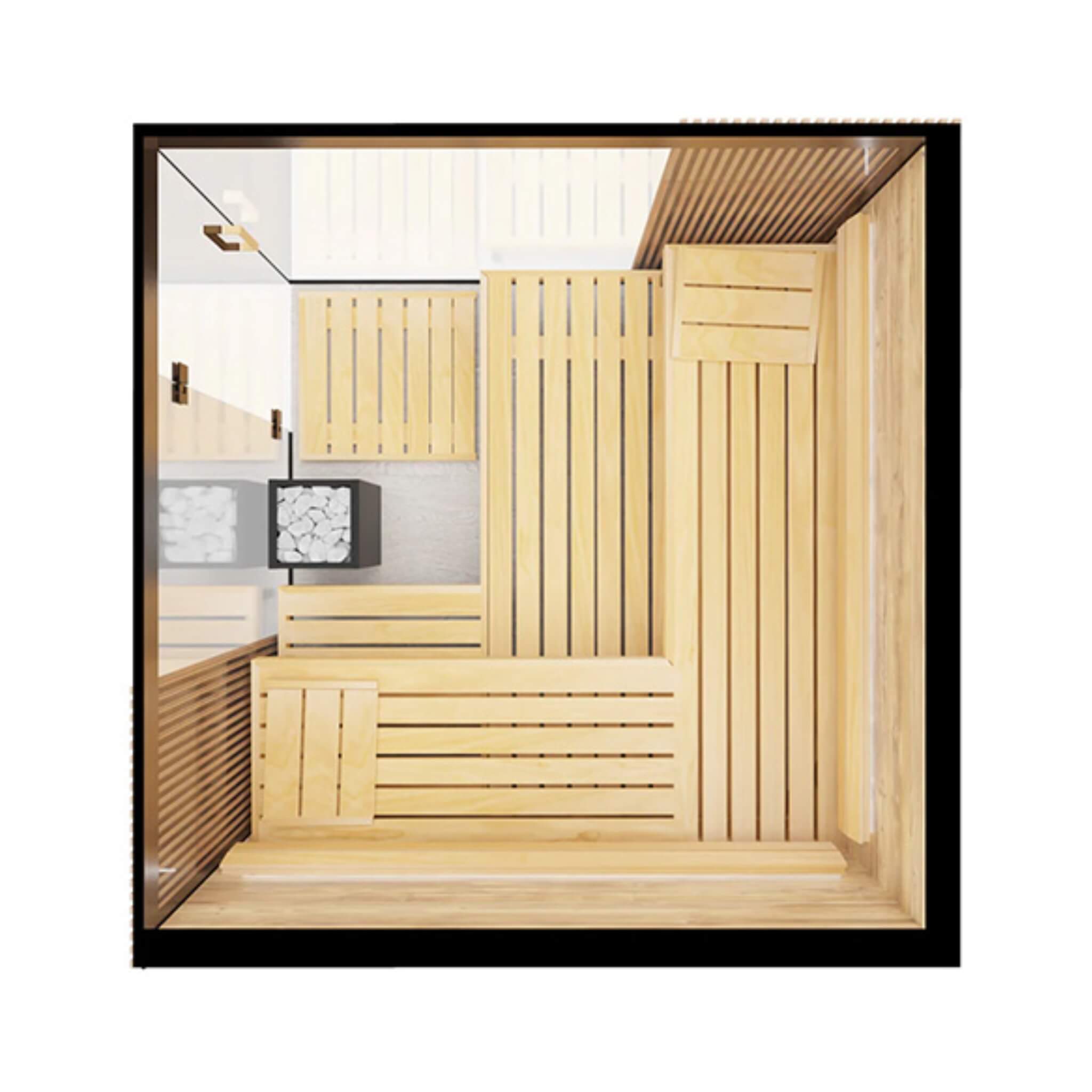 WellNest ThermaSol Aalto™ | 4-Person Indoor Semi Panoramic Glass Sauna Cabin [Made-To-Order]