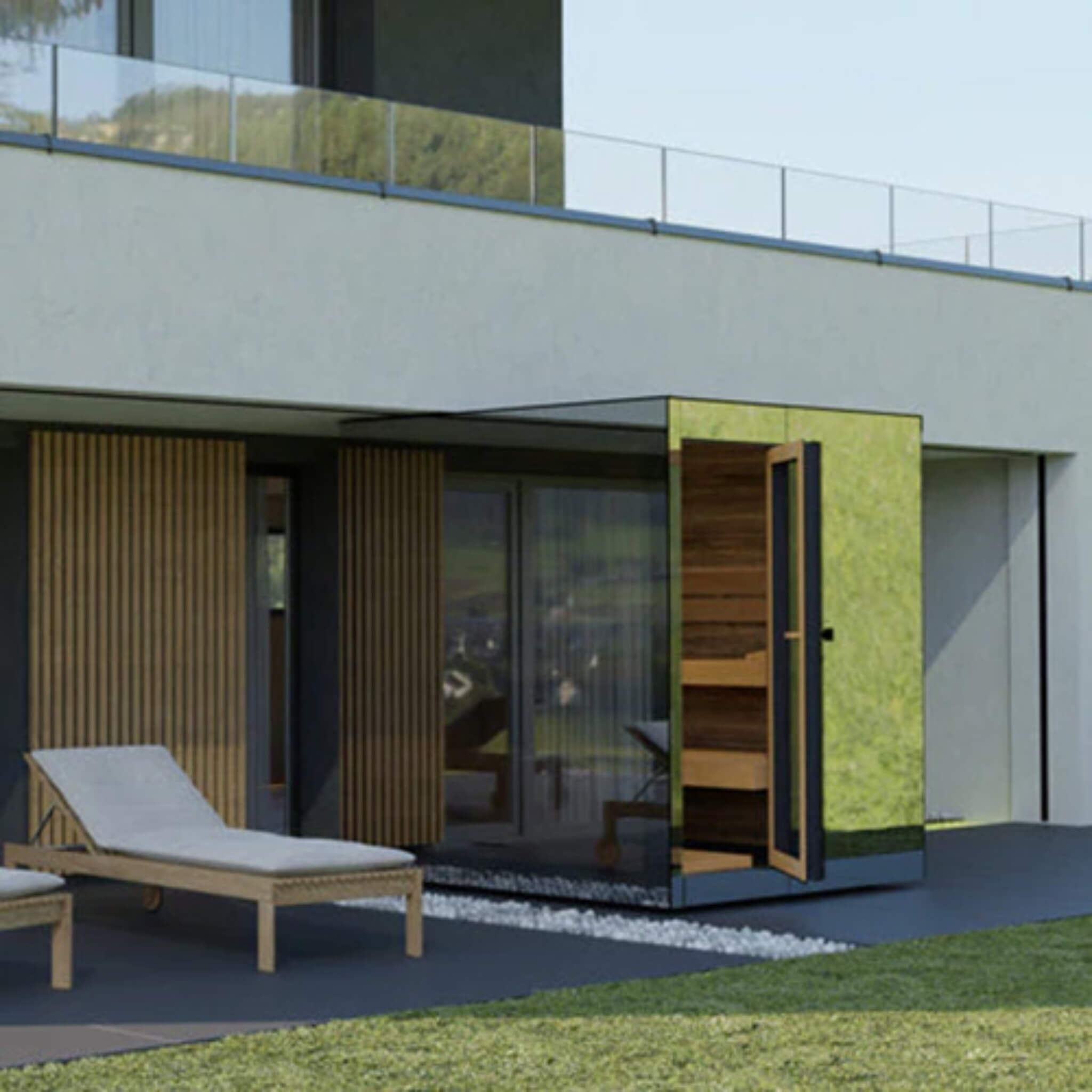 WellNest ThermaSol Vue™ | 4-Person Outdoor Mirrored Glass Sauna - Fully Assembled [Made-To-Order]