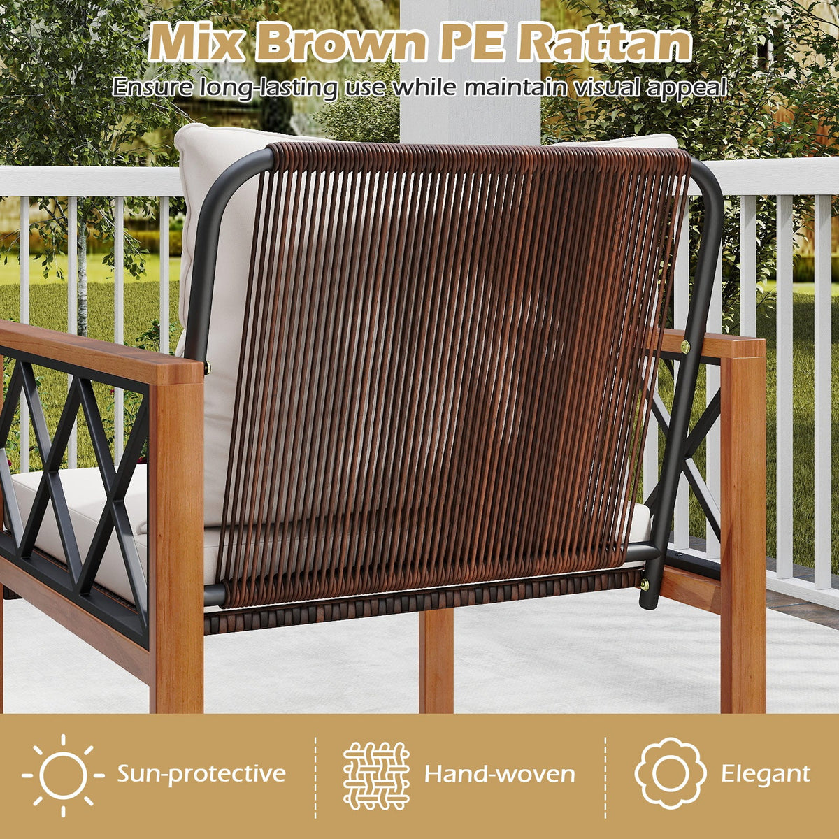5 Pieces PE Wicker Patio Furniture Set with Acacia Wood Frame